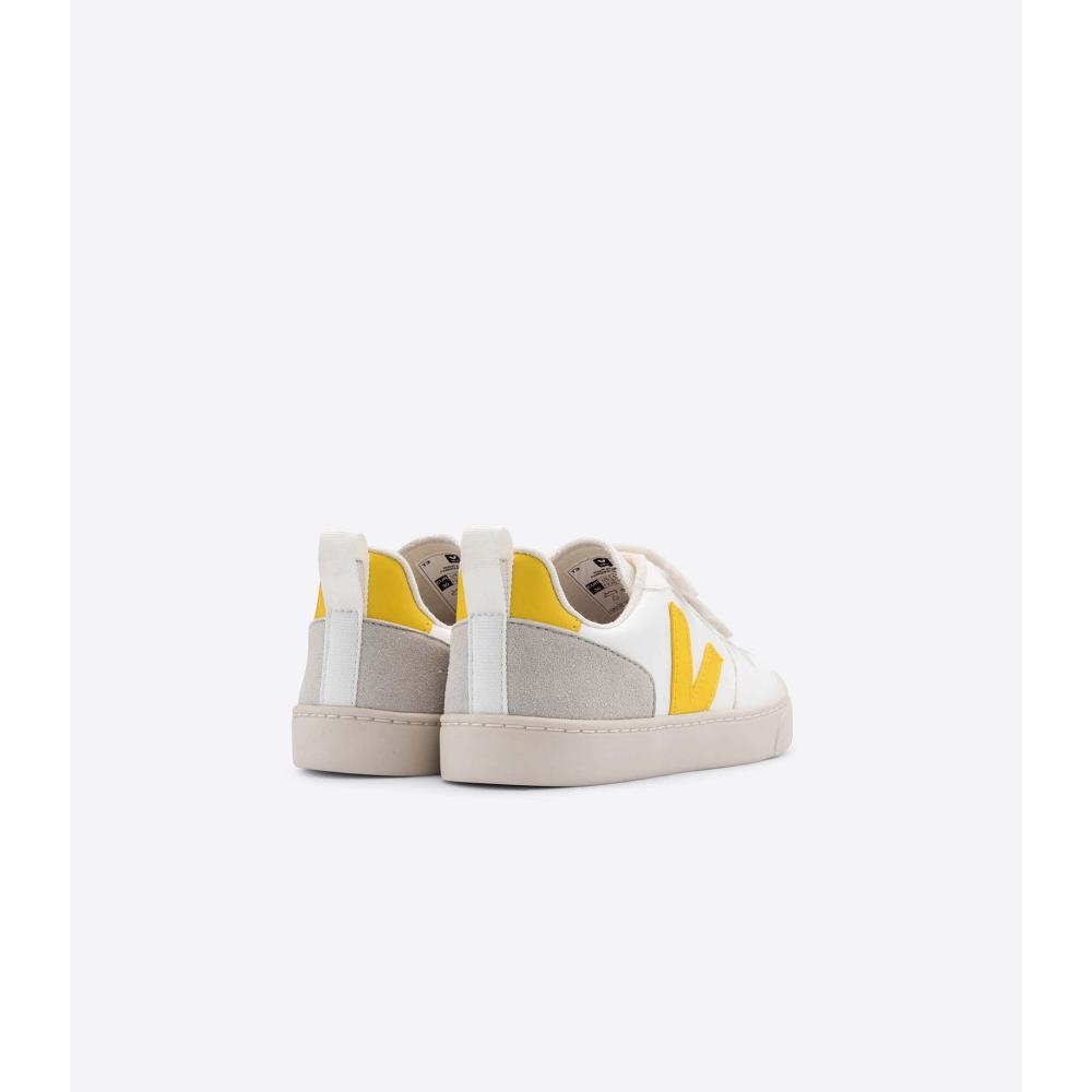 White/Yellow Kids' Veja V-10 CWL Sneakers | AU 860AHK